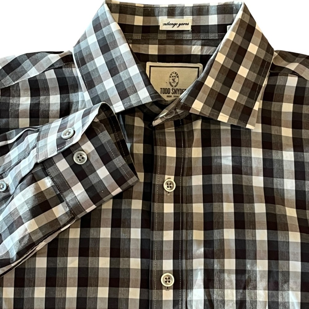 Todd Snyder Dress Shirt Mens 16 34/35 Brown‎ Gray Gingham Melange Yarn LS BU
